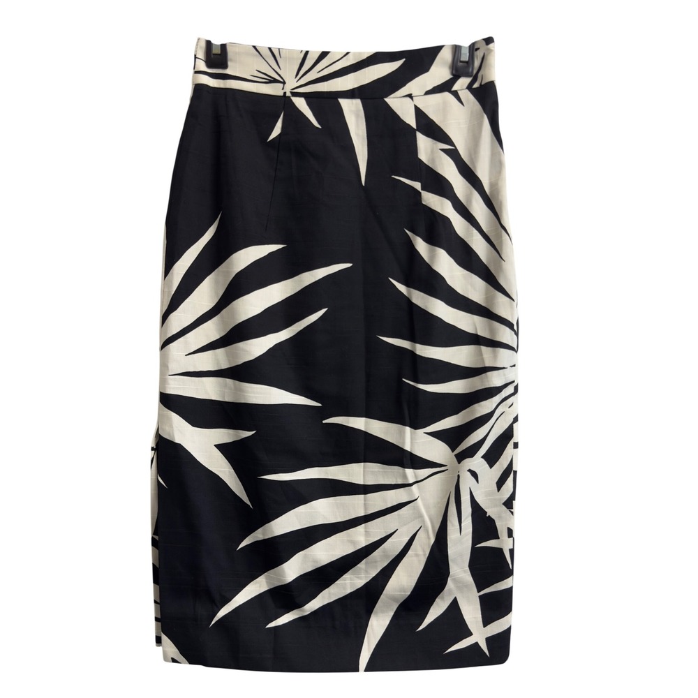 Milly‎ Black Ivory Palm Leaf Print Cotton Pencil Skirt Made in USA Size 2